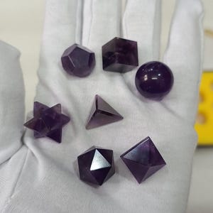 Natural Purple Amethyst Platonic solids set 7 Pieces, With Premium Box.