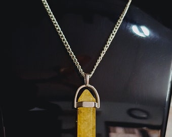 Citrine Point Crystal Necklace: Genuine Gemstone Pendant, 24 Inch Chain