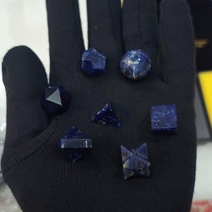 Natural AAA Sodalite Platonic solids set 7 Pieces, With Premium Box, Sodalite Geometry Set.