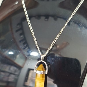 Tiger Eye Stone Hexagonal Pendant Necklace - Healing Crystal Jewelry