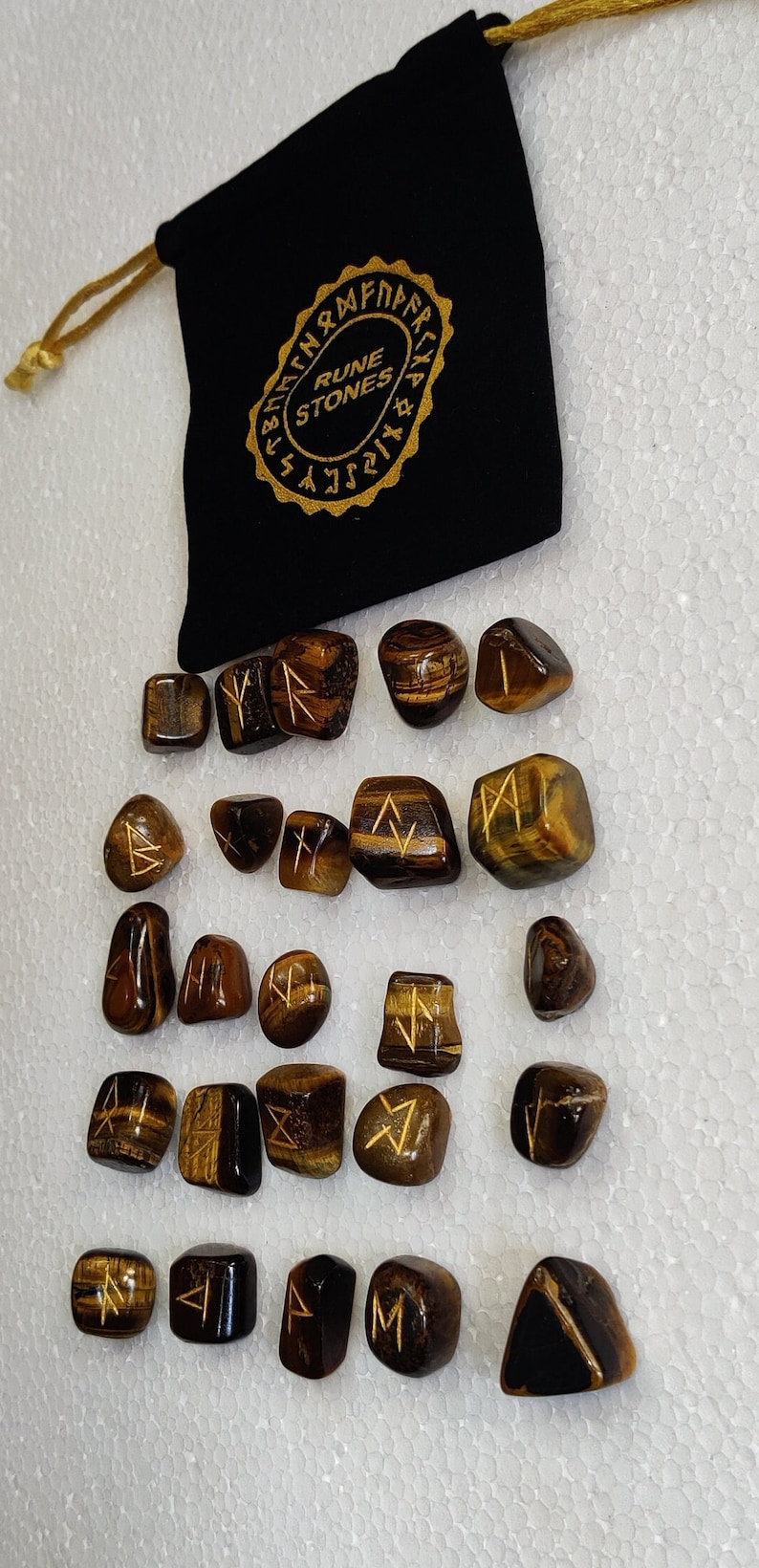 Eye Runes Tiger's Eye Rune Stone Set, 25 Pc Elder Futhark for Divination ...
