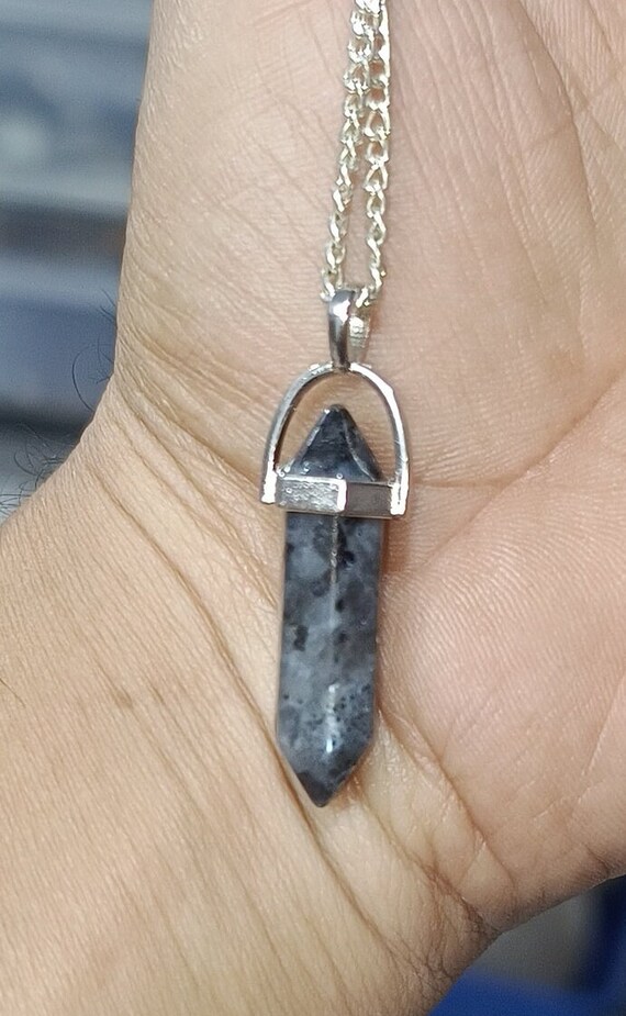 Natural Larvikite Point Pendant, Black Moonstone Necklace, 24
