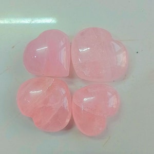 Natural Rose Quartz Heart 4pcs set, Rose Quartz Gemstone puffy Heart, Heart Gemstone, Self Love Crystal, Balance Stone,Communication Crystal