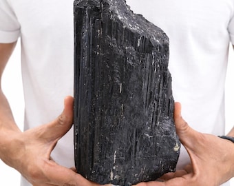Large Natural Black Tourmaline Rough Stone – 220mm Crystal Specimen – Home Decor Display