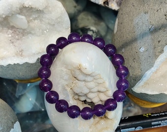 Purple Amethyst Gemstone Bracelet AAA 6mm/8mm/10mm soothing bracelet crystal healing energy stone bracelet for Women & Men Adjustable Size