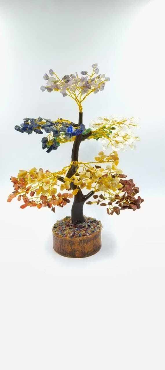 Chakra Crystal Tree – Gemstone Bonsai Tree With 300 Stones – Handmade Home Decor From India