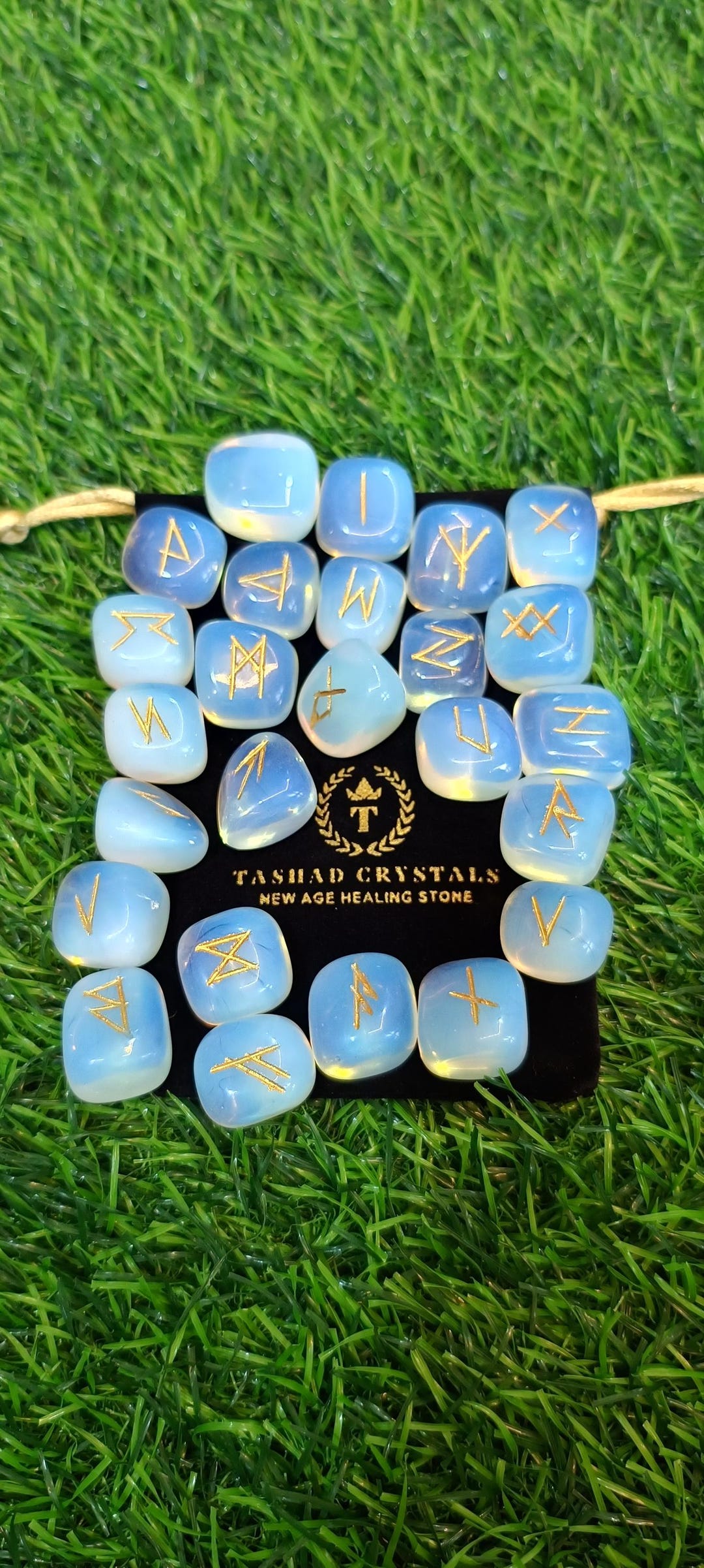 Opal Rune Opalite Rune Stones Set - 25pc Elder Futhark Engraved Crystal Runes for ...