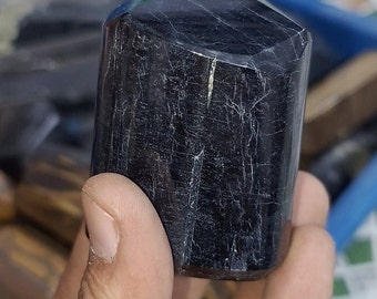 Black Tourmaline Crystal Point – Natural Protection, Grounding Tower for Home Decor