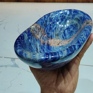 Large Sodalite Bowl 10.5*6 inch | Premium Quality Sodalite Bowl | Gemstone Bowl | Extra Large Decorative Crystal Bowl 1.900kg bowl weight