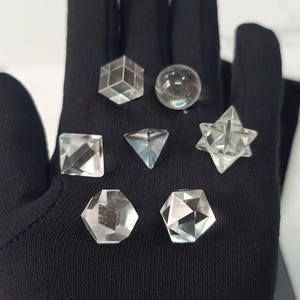 Natural Clear Crystal Quartz Platonic solids set 7 Pieces, With Premium Box.
