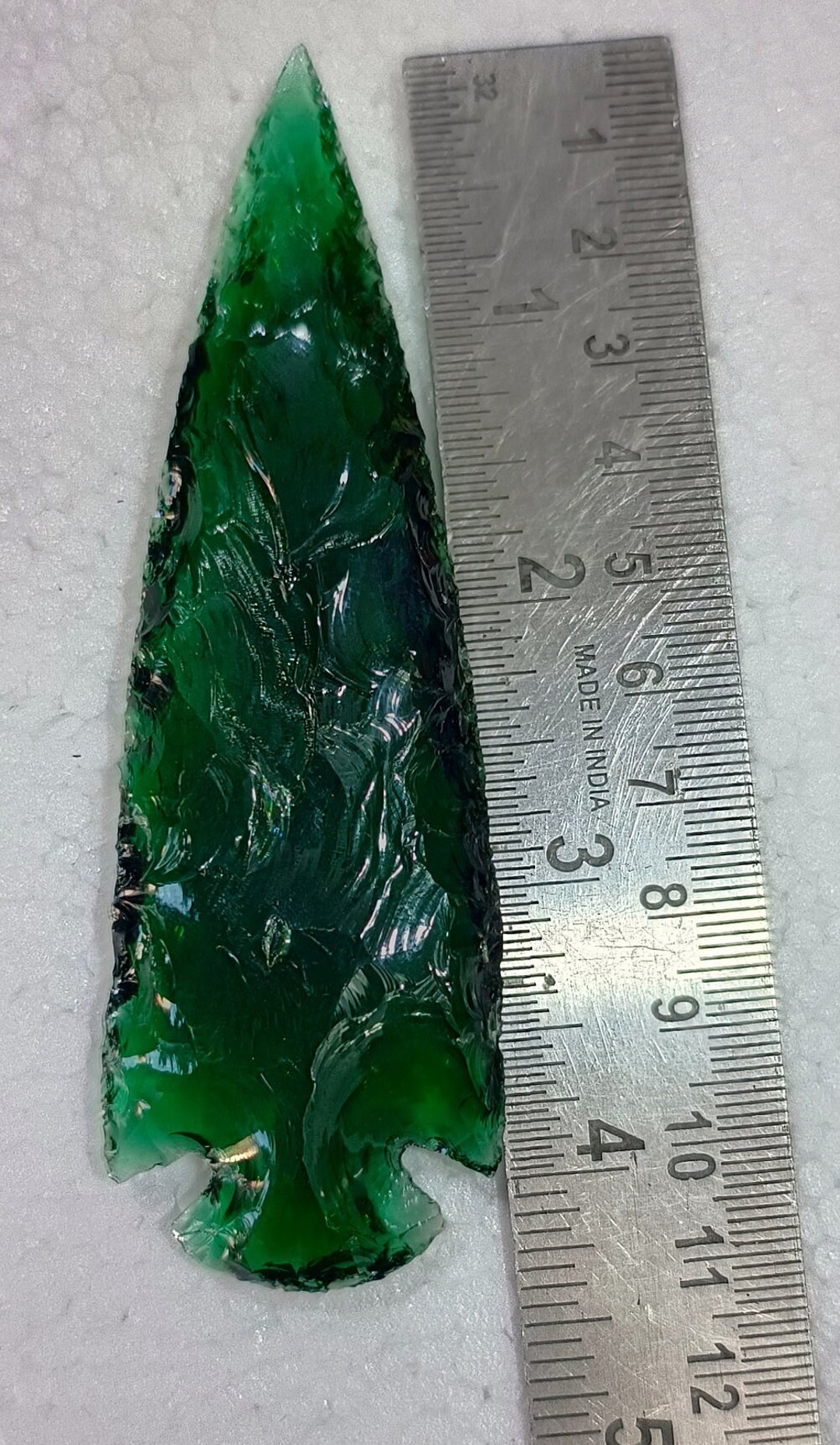 Green Obsidian Arrowhead, Large Glass Crystal Spearhead, Hand
