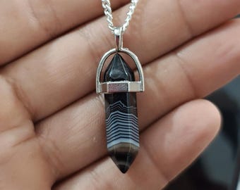 Sulemani Agate Stone German Silver Unisex Pendant with 24&#39;&#39; Chain