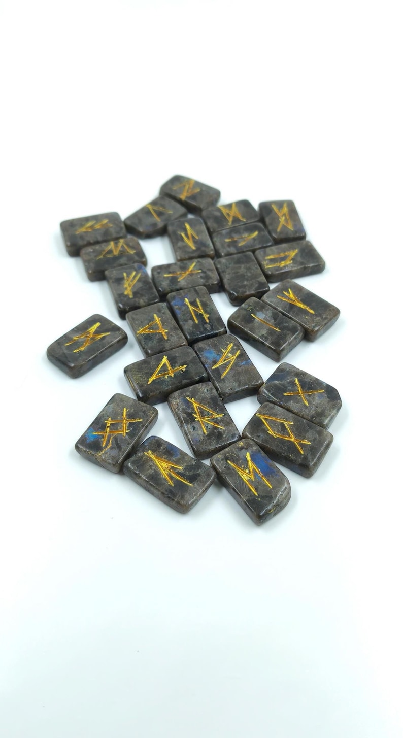 Labradorite Rune Set, Elder Futhark Rune Stones, 25 Piece Viking Rune ...