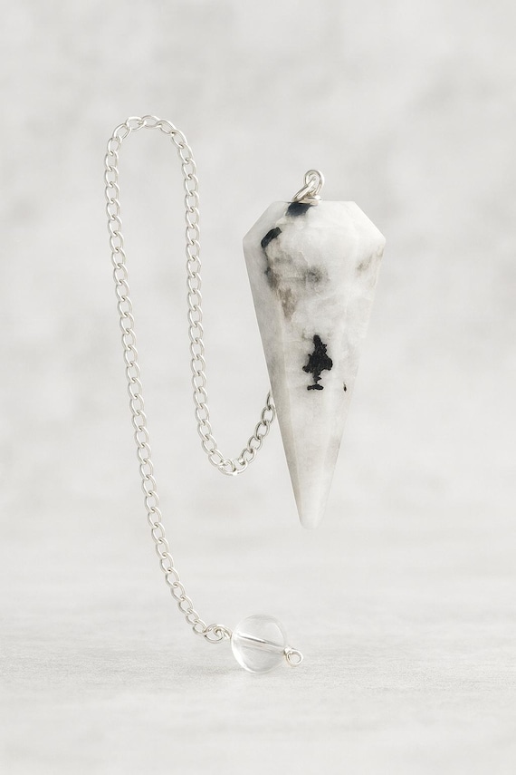 Handmade Rainbow Moonstone Pendulum: Faceted Crystal Healing Stone