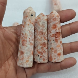 Sunstone Tower Obelisk Natural Crystal  Wholesale Bulk Gemstone Tower Wand For Gift Decor Healing Crystal , size 3 to 4 inch wand point.
