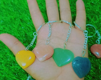 Heart Gemstone Keychain: Agate & Aventurine Crystal Keyring