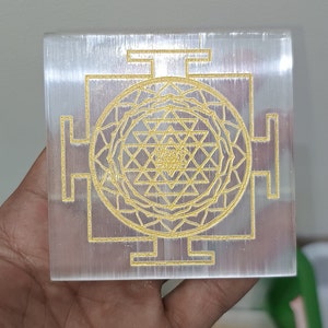 Shri Yantra Selenite Charging Plate: Sacred Geometry Crystal Grid