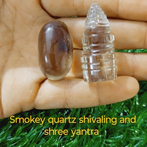 Smoky Quartz Shiva Lingam & Shri Yantra Pocket Stone
