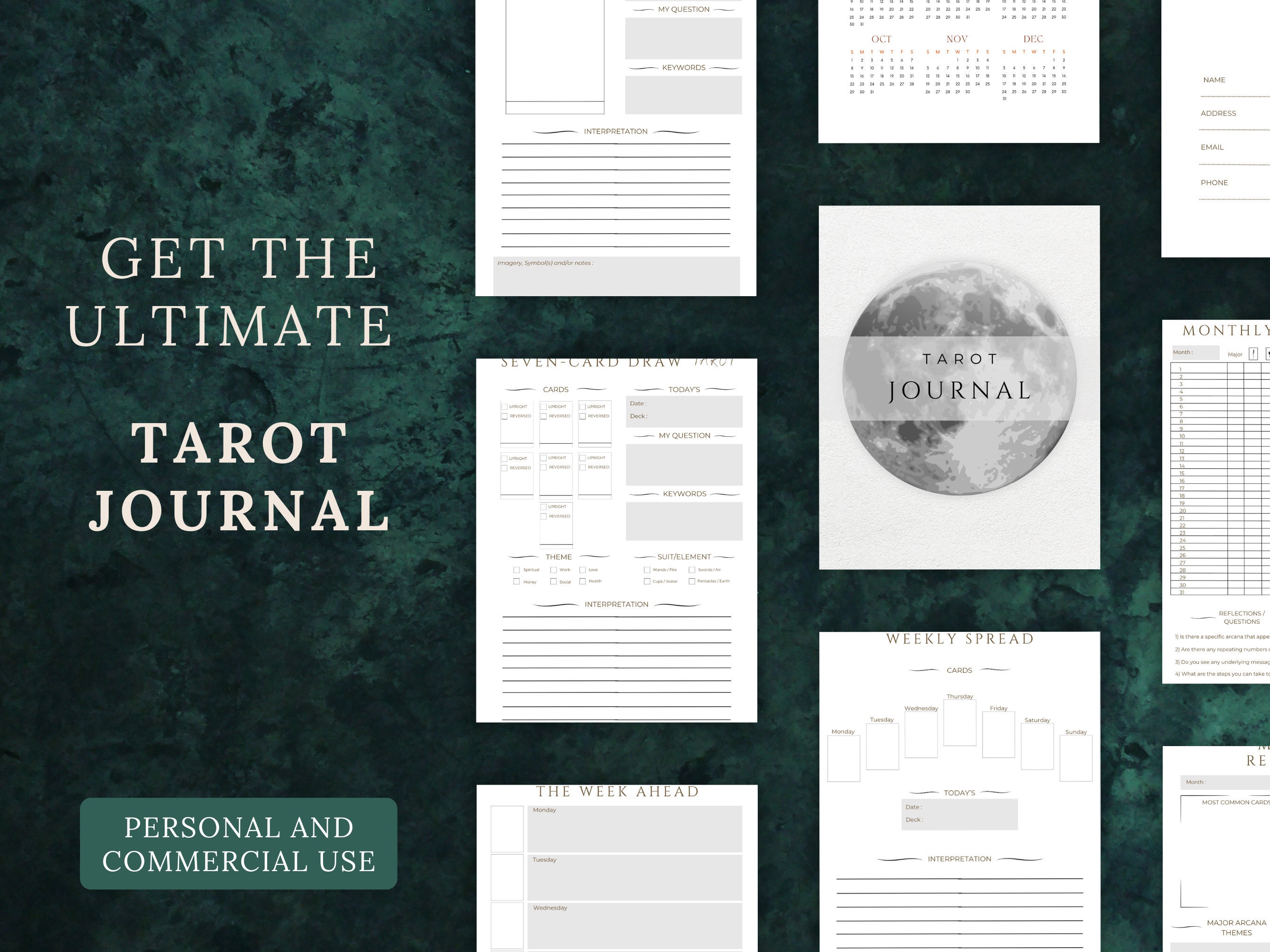 Editable Tarot Journal: Digital Planner &amp; Printable Template - Etsy