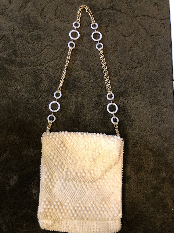 Vintage White Pearl Beaded Shoulder Bag  Made in H