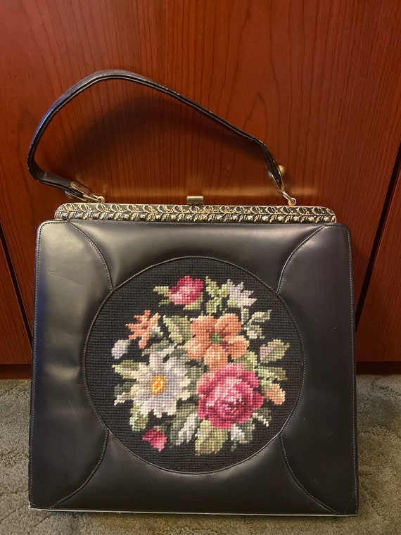 1950’s Vintage Needlepoint Floral Handbag