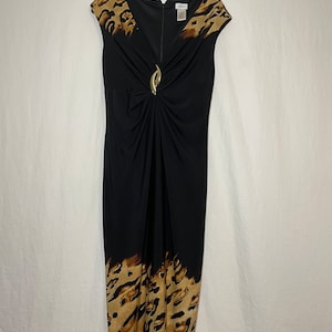 Vintage 90s Caché Little Black Dress with Leopard Print