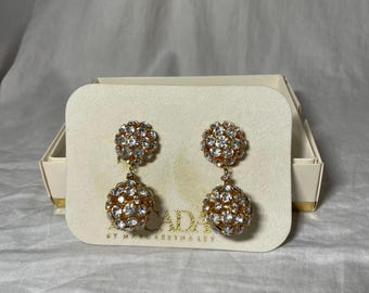 Vintage 1980s Escada by Margaretha Ley Rhinestone Clip-On Drop Earrings