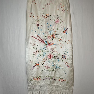 Vintage 100% Chinese Silk Embroidered with Birds and Flowers