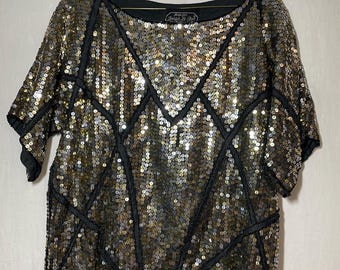 Vintage 1980s Jean for Joseph Le Bon Silk Gold and Silver Sequined Top