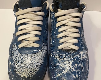 Custom Nike Air Force 1 Blue Splatter Paint. Size Men’s US 9
