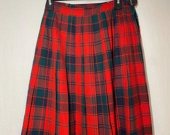 Vintage Authentic Tartan Kilt 100% Wool Made in Scotland Red and Green Plaid