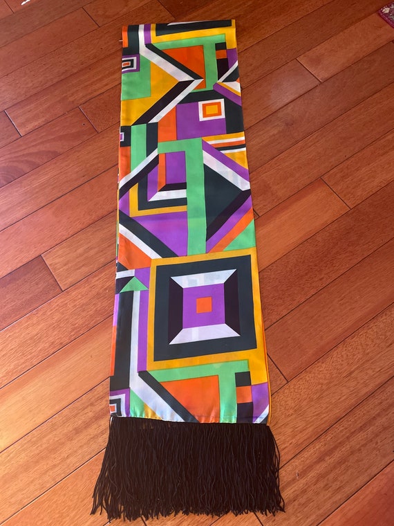 Retro 1970’s inspired Geometric Fringed Scarf - image 1