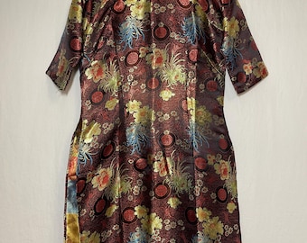 Vintage Asian Inspired Mini Dress with Floral Brocade Pattern