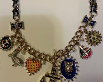 Betsey Johnson Ivy League Anchor With  Charm Statement Necklace