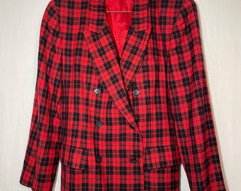 Vintage 1980s Evan Picone Red and Black Plaid Blazer