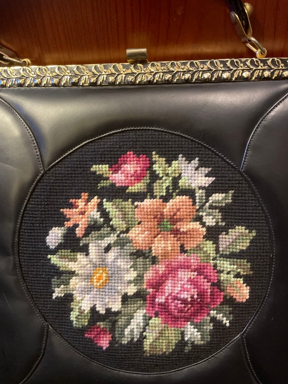 1950’s Vintage Needlepoint Floral Handbag - image 2