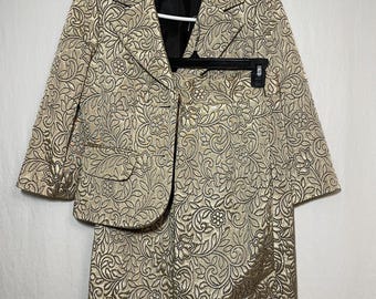 Vintage 1990s Isabel & Nina Gold Quilted Floral Skirt Suit