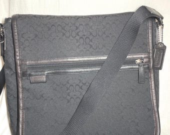 Coach Mens  Signature Jacquard Map Bag Fabric & Leather Trim Messenger Crossbody Bag F70699