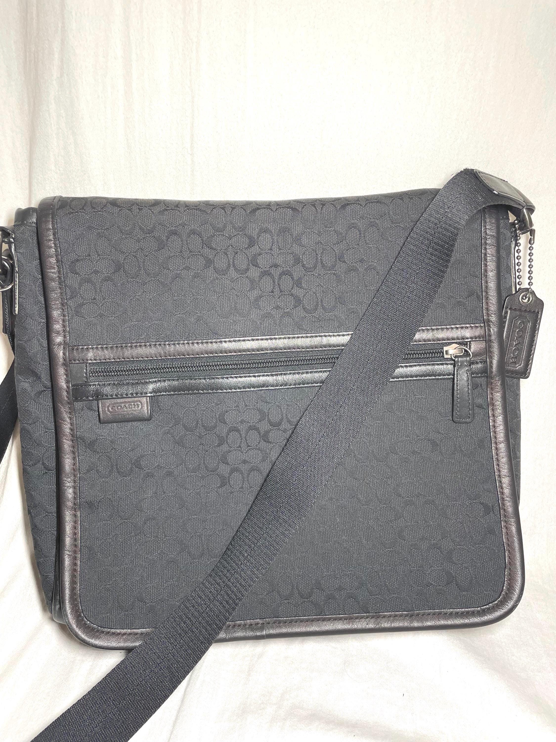 Coach Mens Signature Jacquard Map Bag Fabric & Leather Trim