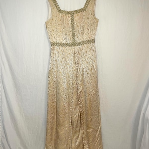 Vintage 1960s Gold Brocade Evening Gown with Bow Detail