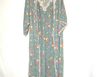 Vintage 1990s Val Mode Floral Robe & Slip Dress Set