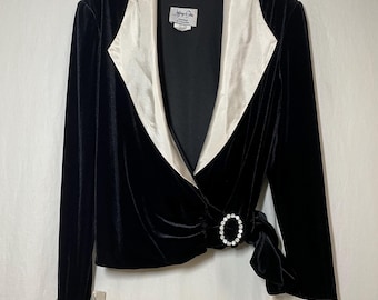Vintage 1980s Jeffrey & Dara Evenings by Tom Barra Velvet Tuxedo Wrap Jacket