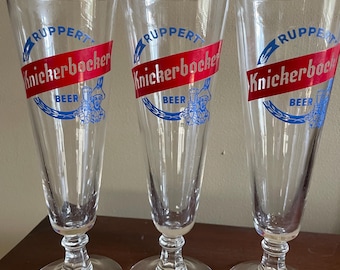 1950 Jacob Ruppert Knickerbocker Pilsner Glasses Set of 3 Rare