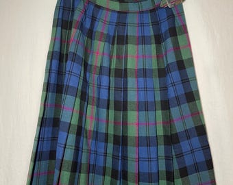 Vintage Authentic Tartan Kilt 100% Wool Made in Scotland Green and Blue Plaid