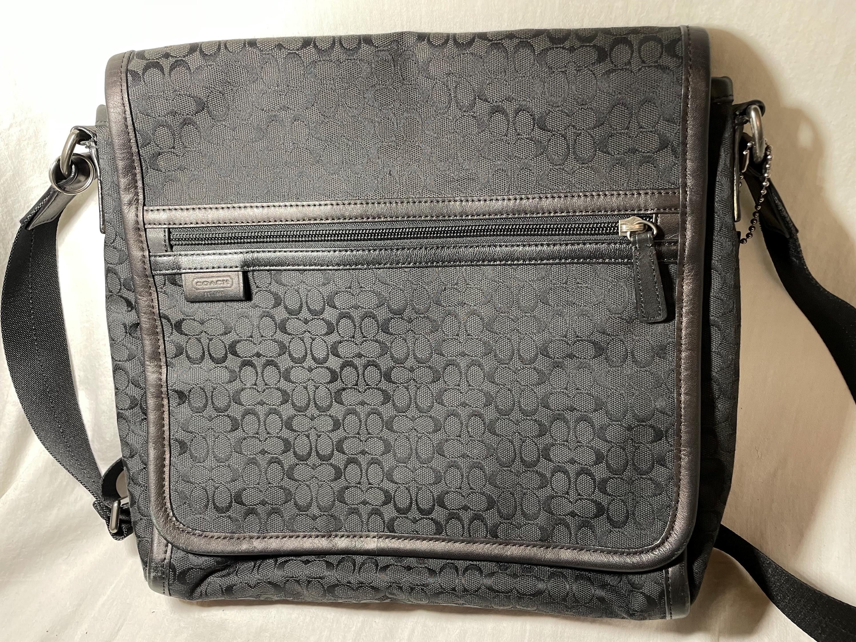 Coach Mens Signature Jacquard Map Bag Fabric & Leather Trim