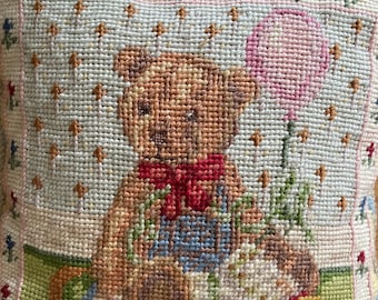 Katha Diddel Home Collection Limited Edition Handcrafted  Teddybear Needlepoint Pillow
