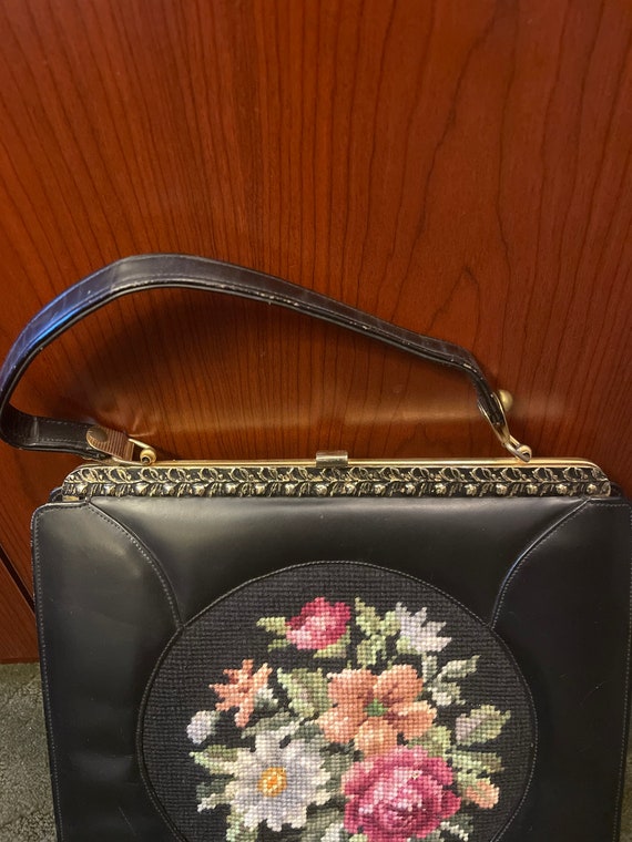 1950’s Vintage Needlepoint Floral Handbag - image 3