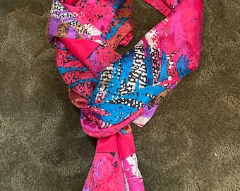 1980’s Bill Blass Vibrant  Pink Colors Silk  Scarf