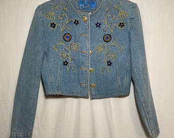 Vintage 1980s Mondi Embellished Denim Jacket and Skirt Set