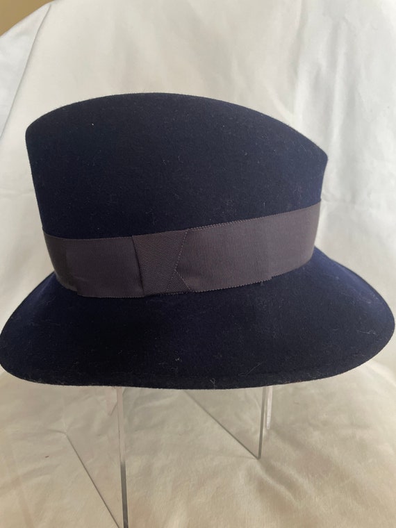 Navy Fedora Hat With Ribbon Trim Adolfo II Paris